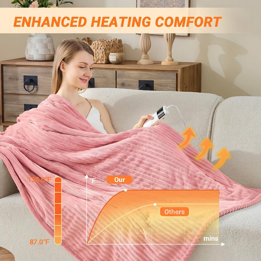 Heated Blanket Throw 130×160cm Electric Blanket, 10 Heating Settings, 1-8h Timer overheat Protection, Machine Washable, Flannel & Sherpa Full Body Warming, Electric Throw Blanket for Sofa
