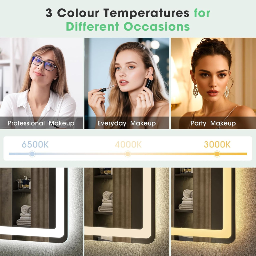 LED Bathroom Mirror 100x70cm Bluetooth Speaker Anti Fog Dimmable Wall S'bagno