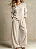 Women's Velvet Two-Piece Set - Off-Shoulder Top and Trousers Loungewear