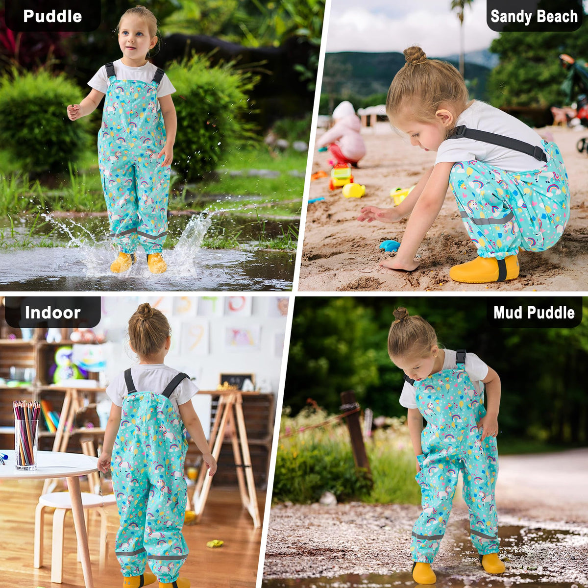 Kids Waterproof Trousers Boys Girls Rain Dungarees, 2-7 Years