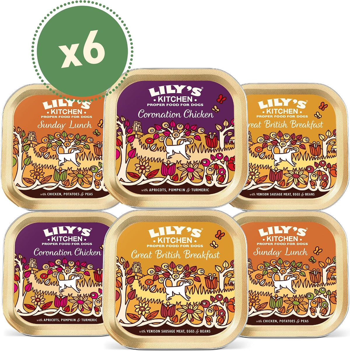 Lily's Kitchen Natural Adult Dog Food Wet Trays - Classic Dinners Multipack - Chicken, Lamb & Beef - Complete Meal Recipes (6 Trays x 150g)