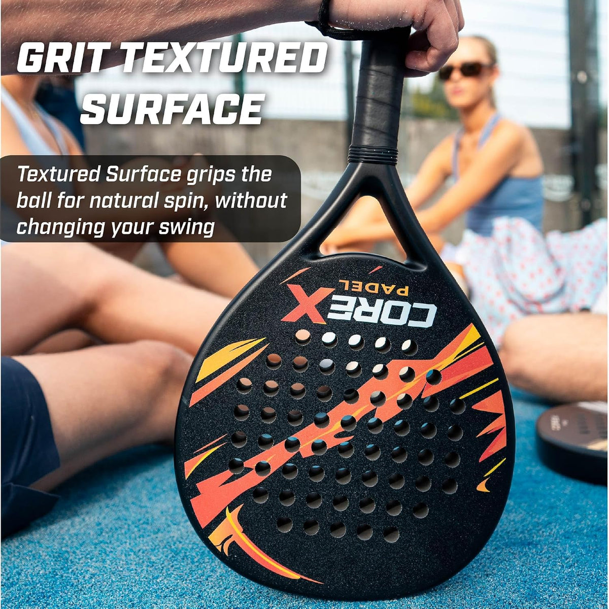 Padel Racket- Grit Spin Surface, Lightweight 360g, EVA Foam Core, Hybrid Teardrop-Round Shape for Control & Precision