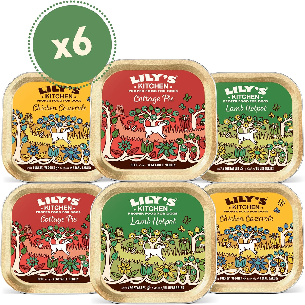 Lily's Kitchen Natural Adult Dog Food Wet Trays - Classic Dinners Multipack - Chicken, Lamb & Beef - Complete Meal Recipes (6 Trays x 150g)