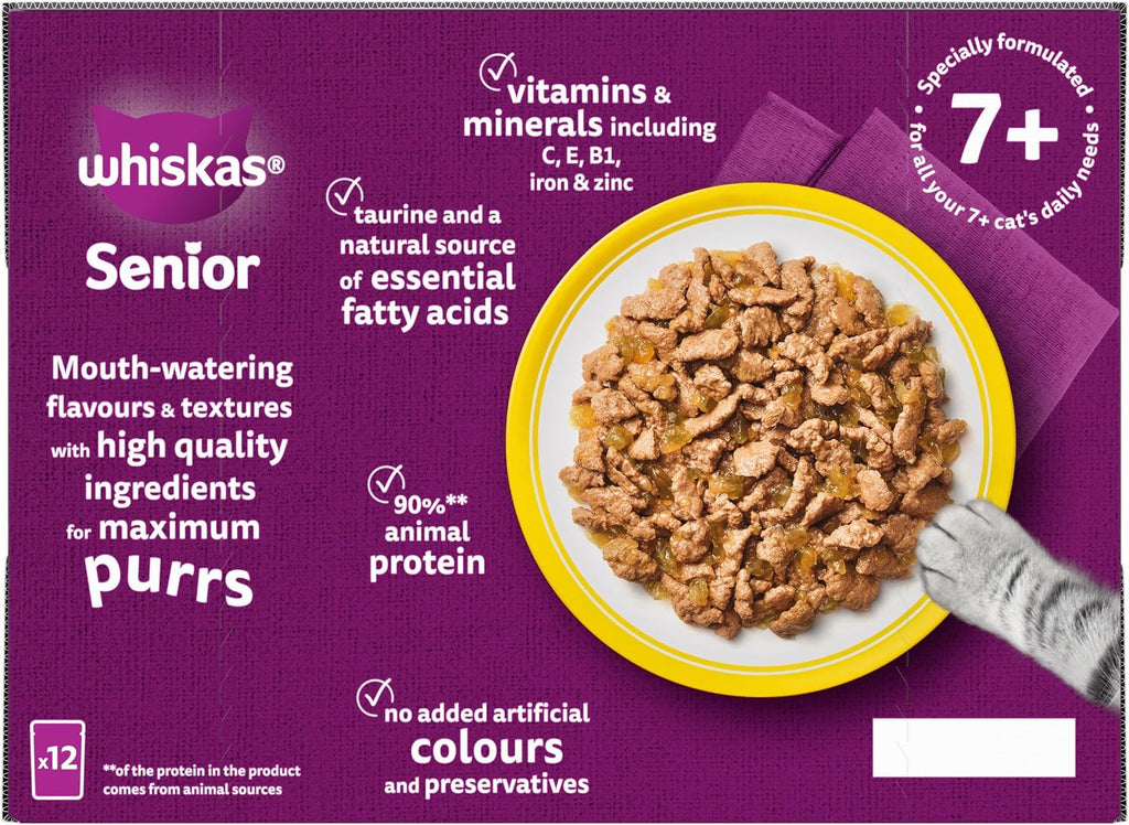 WHISKAS Senior 7+ Wet Cat Food in Jelly 40x85g Poultry Feasts