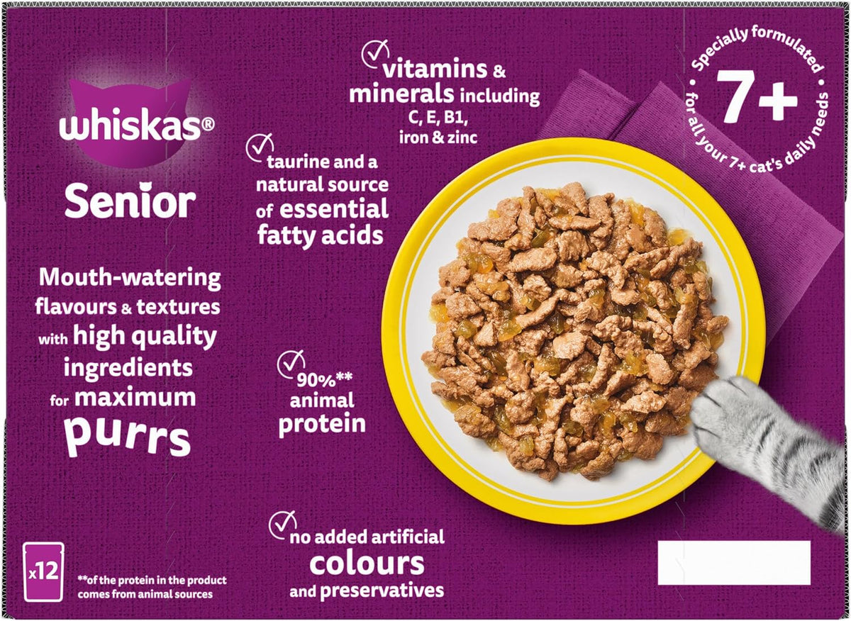 WHISKAS Senior 7+ Wet Cat Food in Jelly 40x85g Poultry Feasts