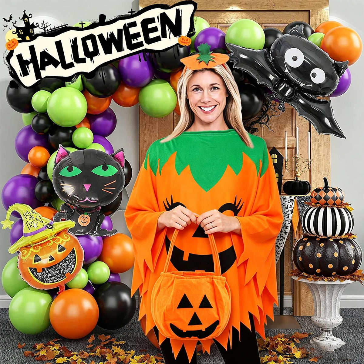 Pumpkin Costume Women, Halloween Costumes Adult Women with Pumpkin Hat