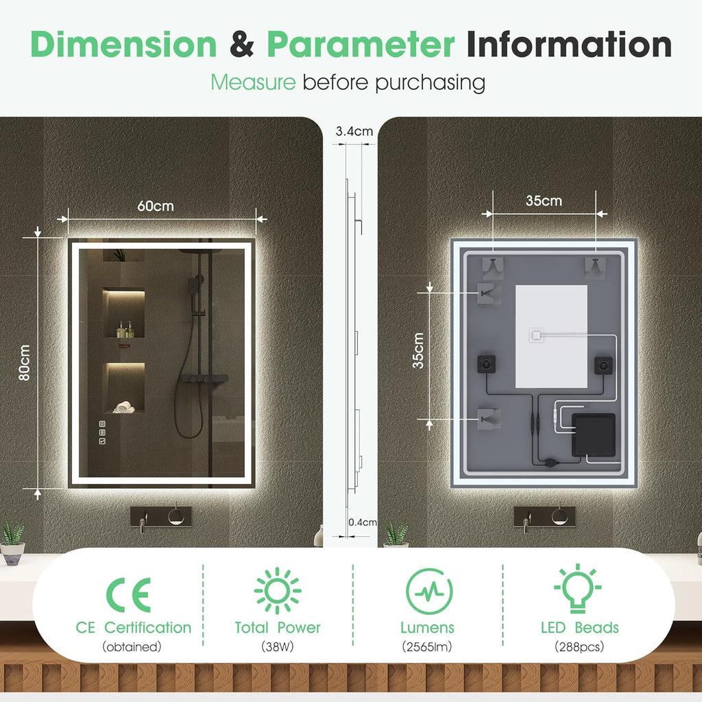 Bluetooth Bathroom LED Mirror 800x600 cm Anti Fog Dimmable S'bagno