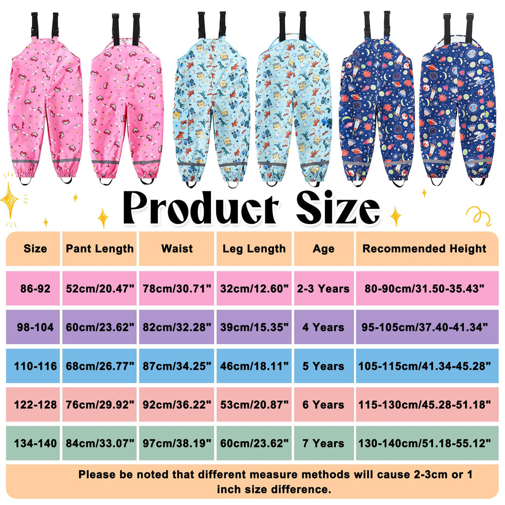 Kids Waterproof Trousers Boys Girls Rain Dungarees, 2-7 Years