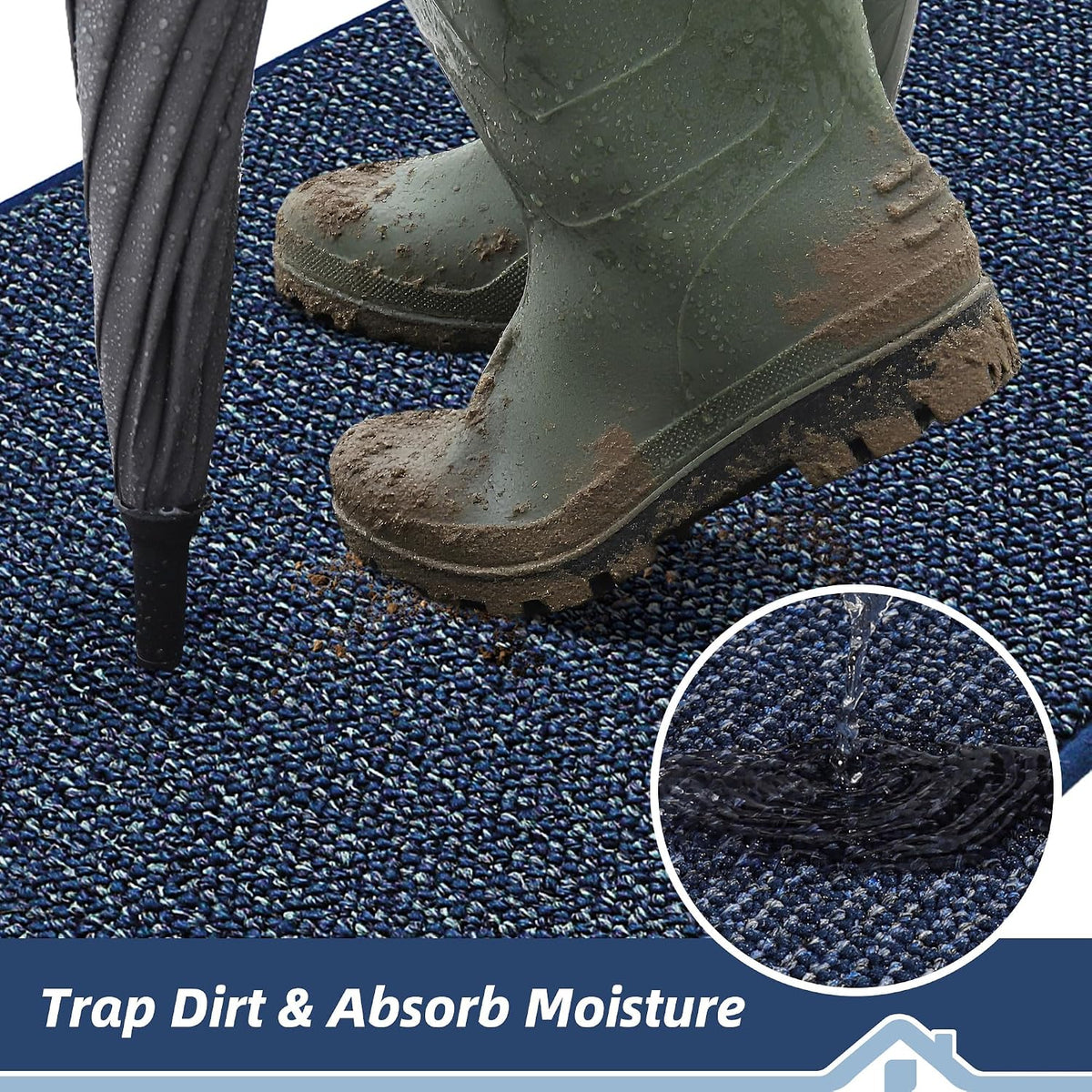 Indoor Doormat 90x150cm Dirt Trapper Non Slip Large Blue Door Mat BEQHAUSE Carpet