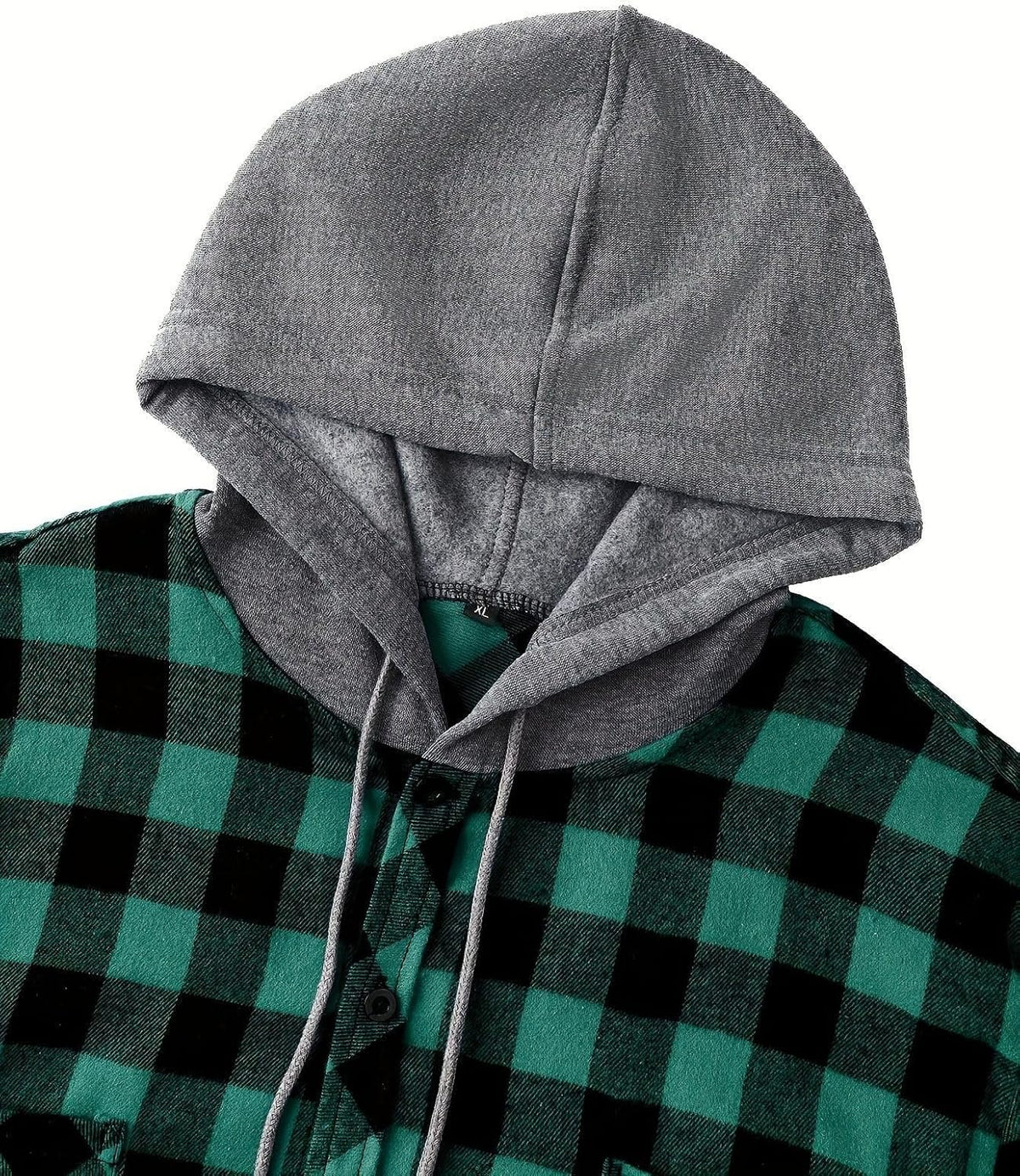 Men's Casual Plaid Hooded Shirt with Chest Pocket & Adjustable Drawstring - Stylish Long Sleeve Fall Casual Button-Up