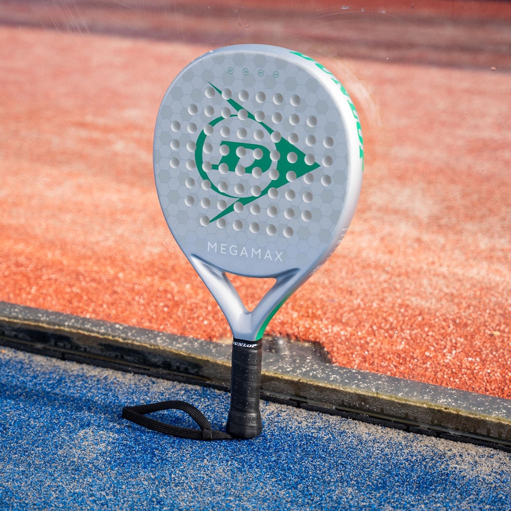 DUNLOP Padel Bat Megamax Silver/Black/Green – Round Shape Graphite Frame – Medium Balance Pro EVA Core – For Beginners