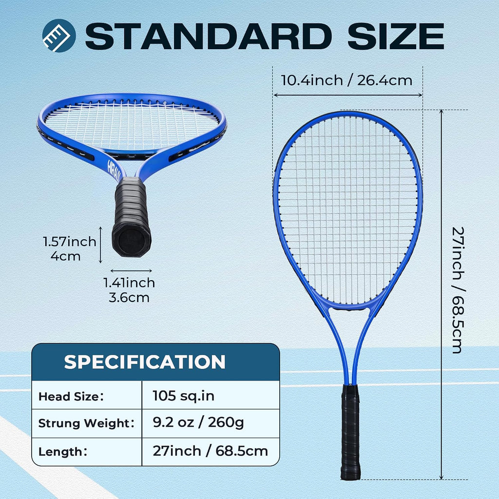 HIRALIY 27" Tennis Rackets Set of 2, 3 Tennis Balls, 2 Tennis Racquets, 2 Overgrip Tapes and 1 Carrying Bag Outdoor Recreational Sport Game