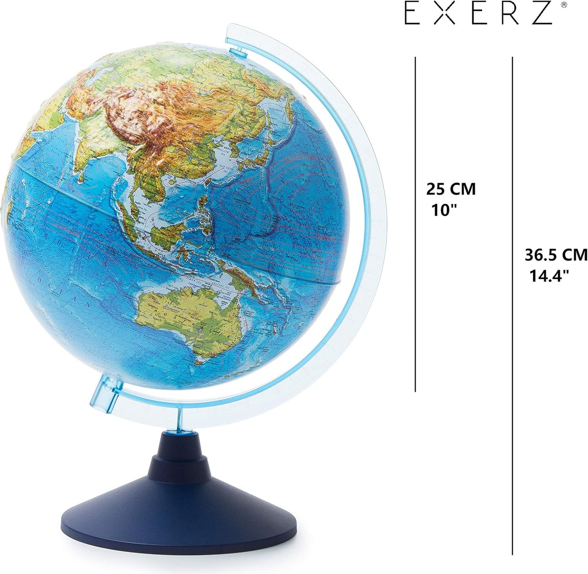 Educational Globe 25cm Relief World Map AR App Cordless LED Light Kids EXERZ