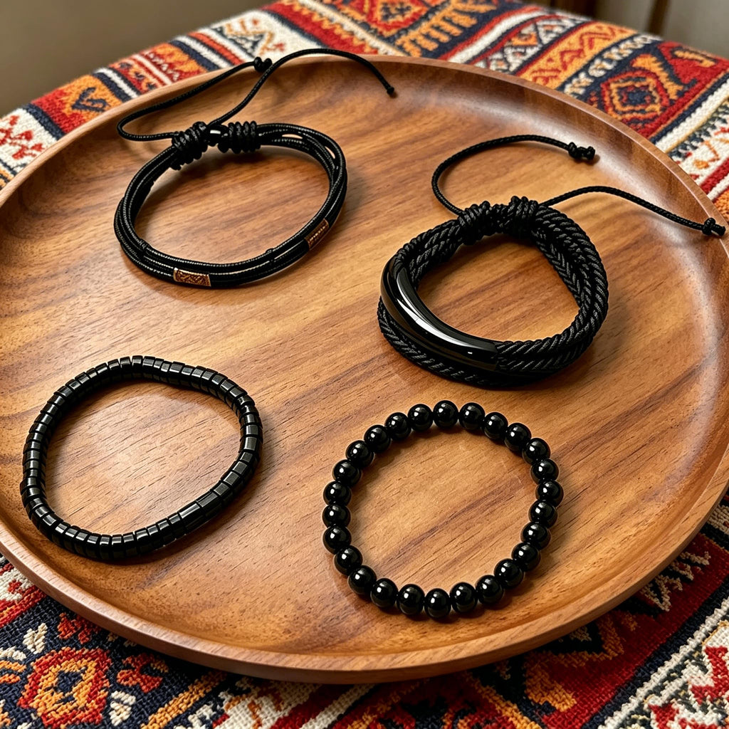 Braided Leather And Wood Bead Bracelet Set for Men Women ，Beads Cuff Bracelet Hemp Cords Ethnic Tribal，Wristband Stackable Bracelets Set Adjustable，Fashion Jewelry， Daily Wear And Party, Gift for He