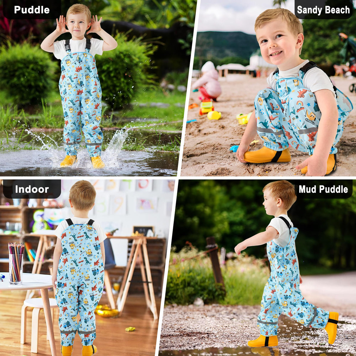 Kids Waterproof Trousers Boys Girls Rain Dungarees, 2-7 Years