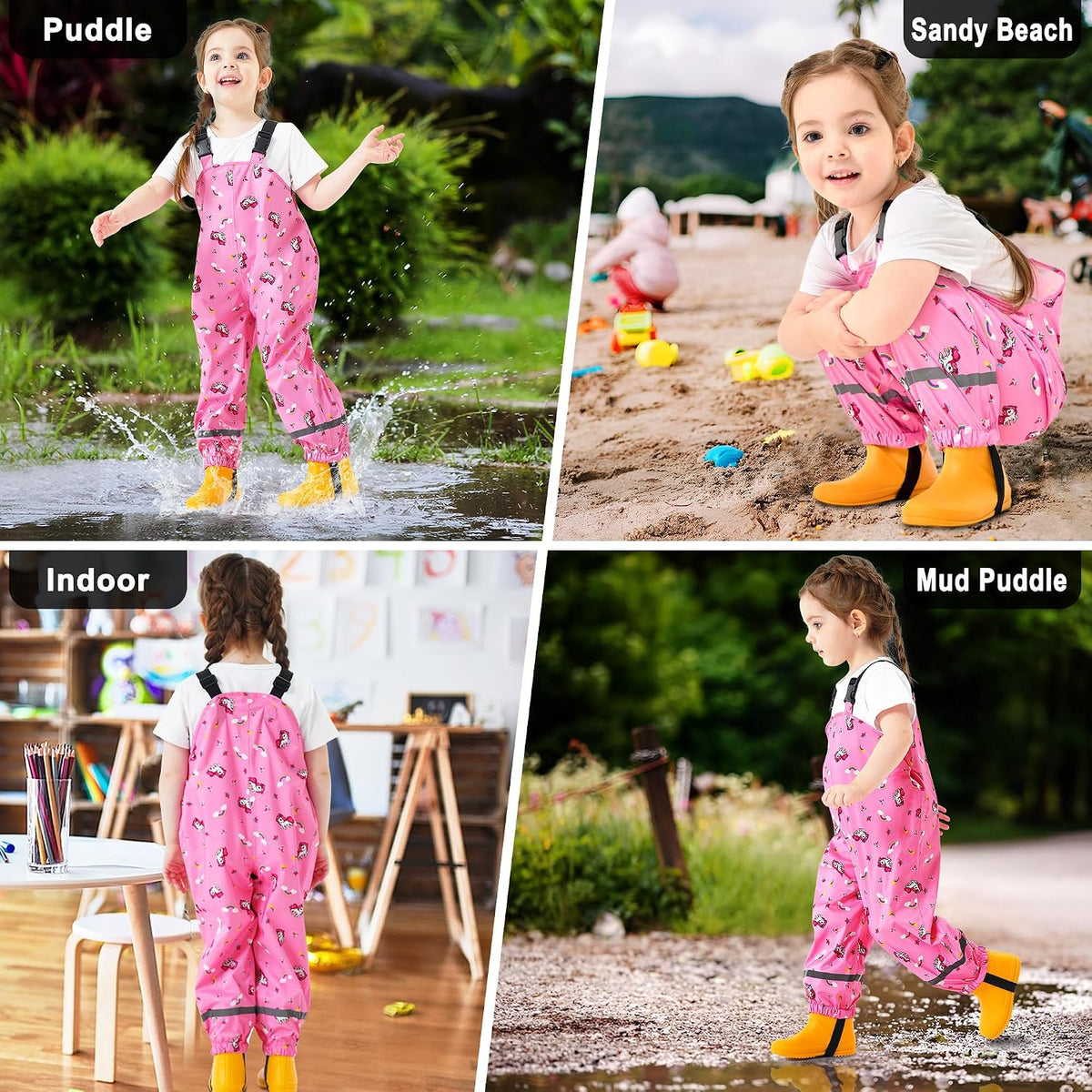 Kids Waterproof Trousers Boys Girls Rain Dungarees, 2-7 Years
