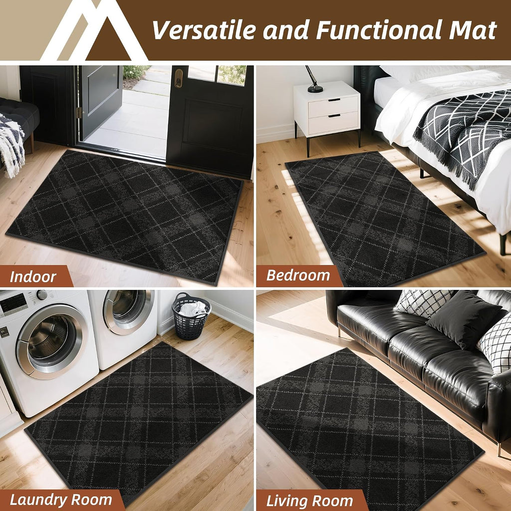 Indoor Door Mat 50x80cm Non Slip Washable Dirt Trapper Black COSY HOMEER Entrance