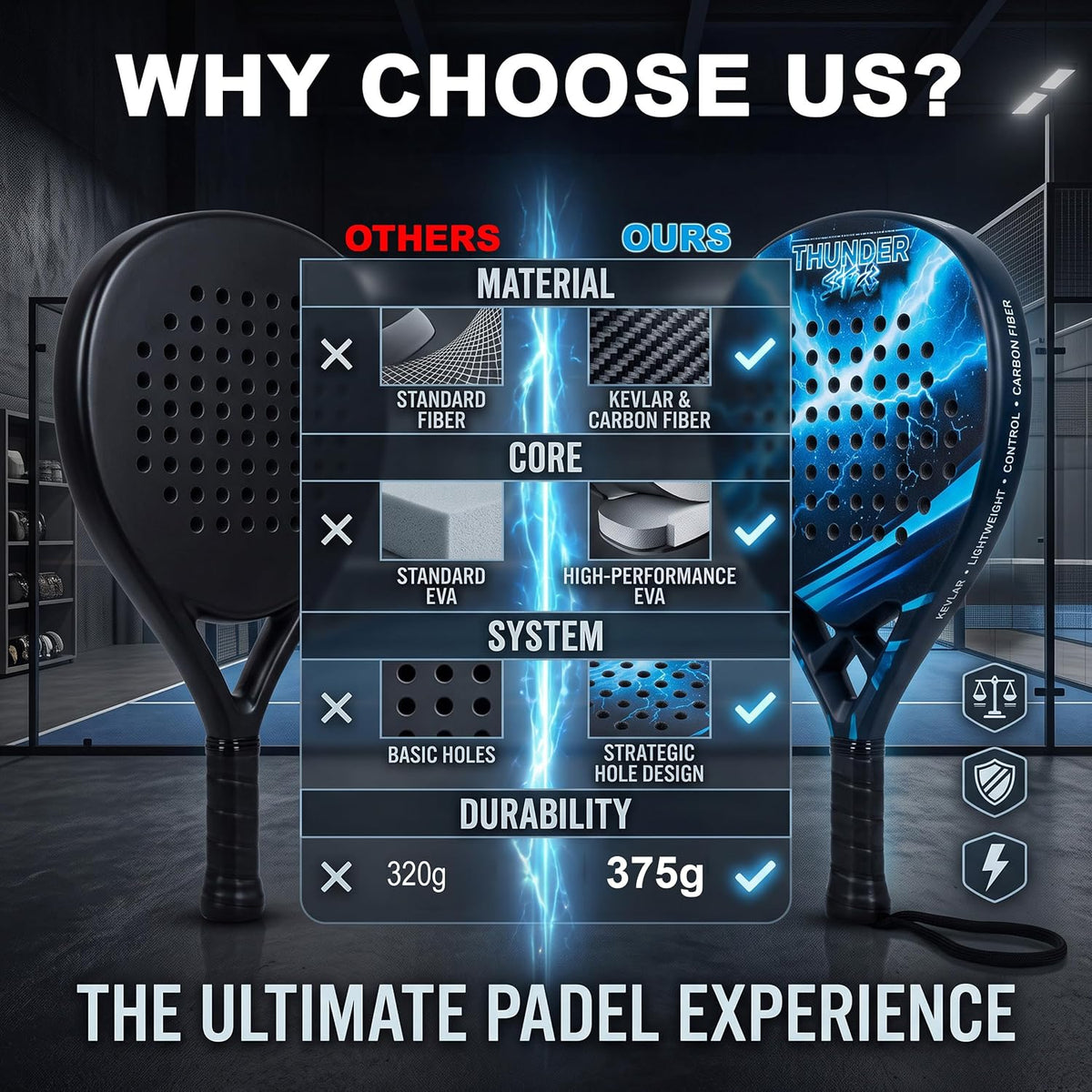 Crystals Padel Racket Carbon Fibre Surface EVA Foam Core with Carry Bag