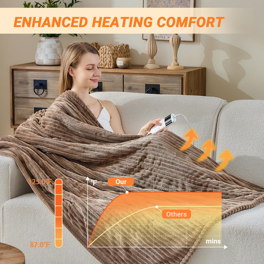 Heated Blanket Throw 130×160cm Electric Blanket, 10 Heating Settings, 1-8h Timer overheat Protection, Machine Washable, Flannel & Sherpa Full Body Warming, Electric Throw Blanket for Sofa