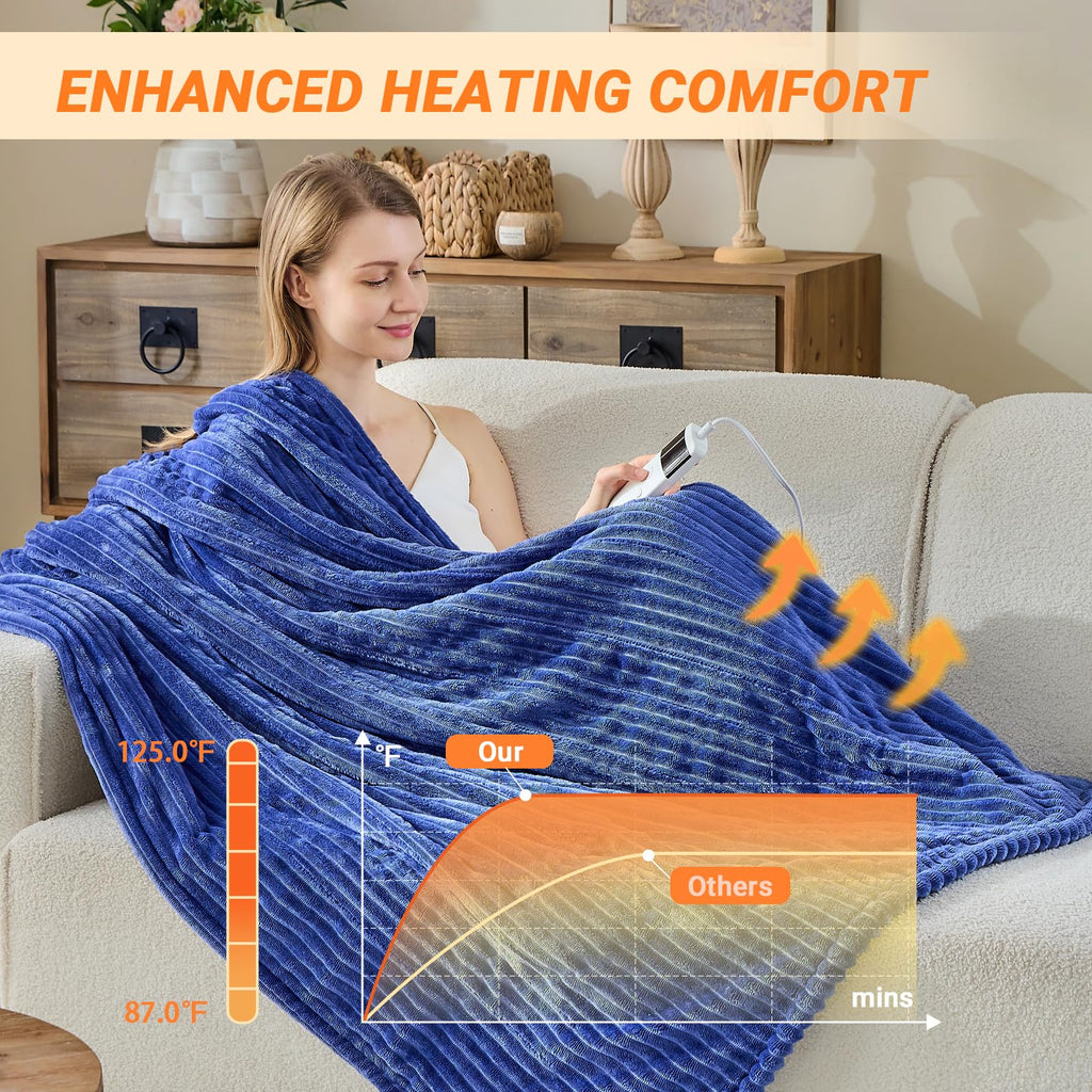 Heated Blanket Throw 130×160cm Electric Blanket, 10 Heating Settings, 1-8h Timer overheat Protection, Machine Washable, Flannel & Sherpa Full Body Warming, Electric Throw Blanket for Sofa