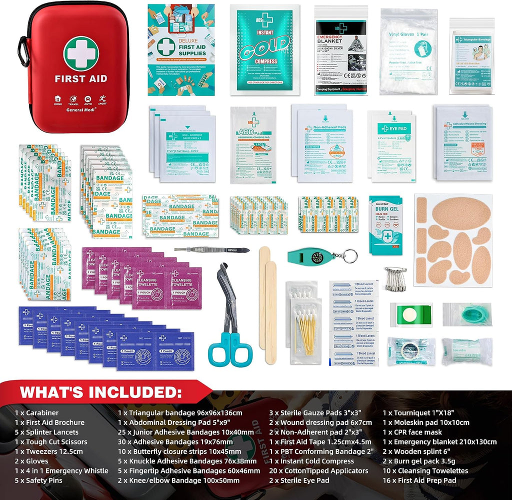 First Aid Kit - 170 Pieces Hard Case and Lightweight - Includes Instant Cold Pack,Emergency Blanket for Travel, Home, Office, Vehicle