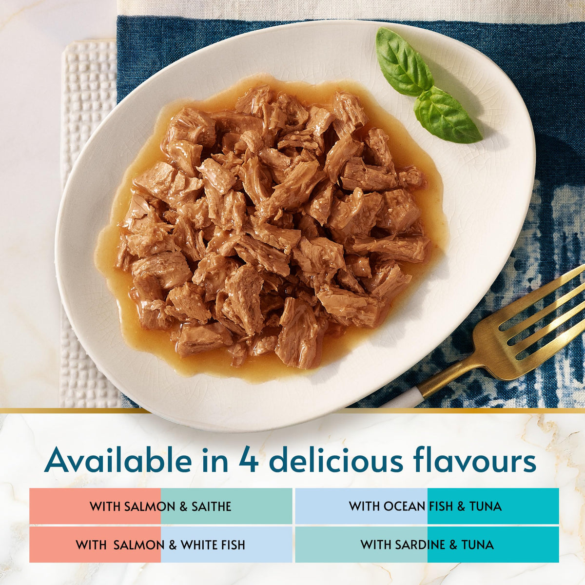 GOURMET Perle Ocean Collection Adult Wet Cat Food Mini Fillets in Gravy Tuna, Shrimp, Plaice, Salmon, White fish, Ocean Fish 40 x 85g Pouches