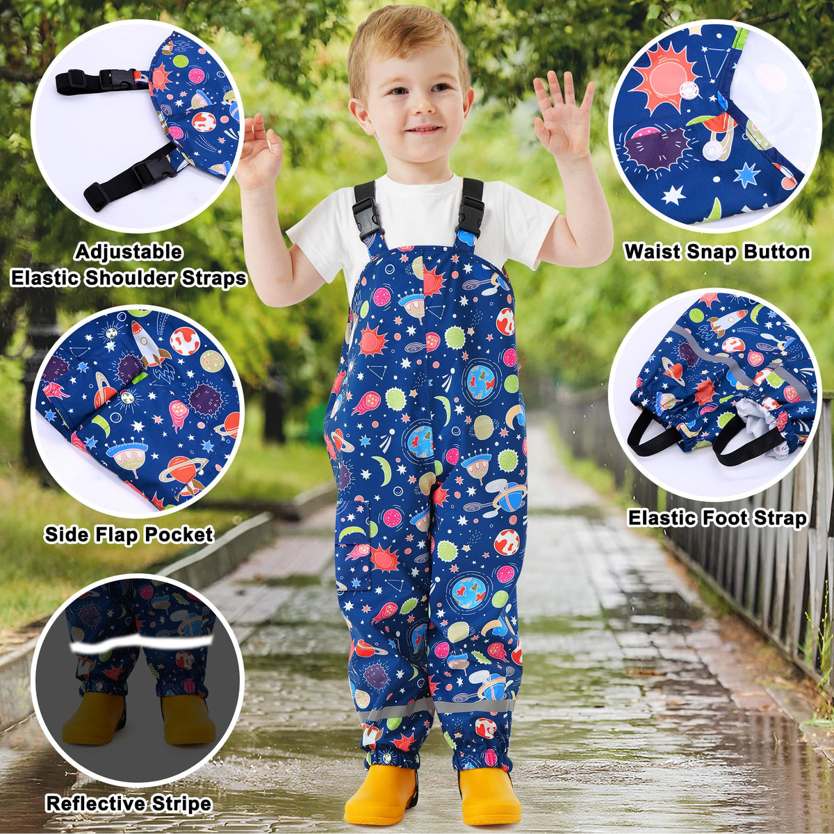 Kids Waterproof Trousers Boys Girls Rain Dungarees, 2-7 Years