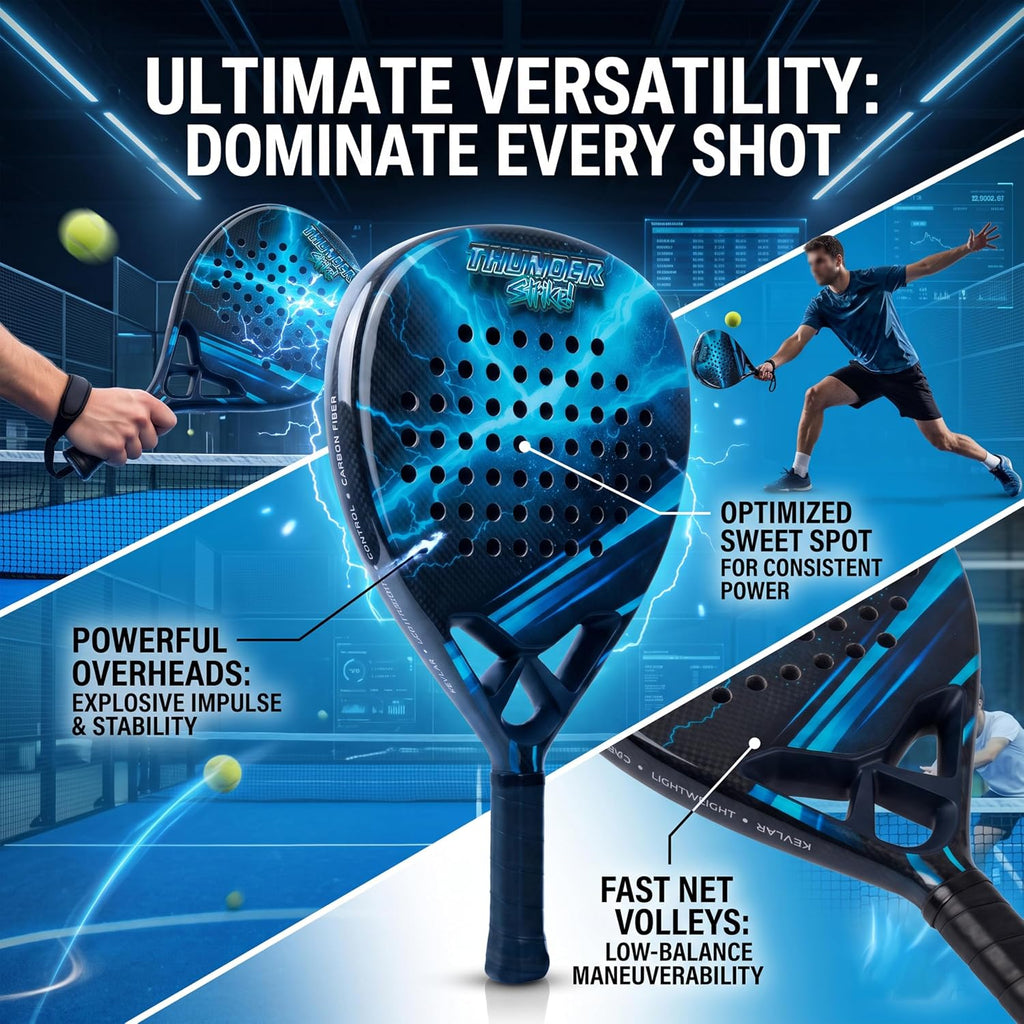 Crystals Padel Racket Carbon Fibre Surface EVA Foam Core with Carry Bag