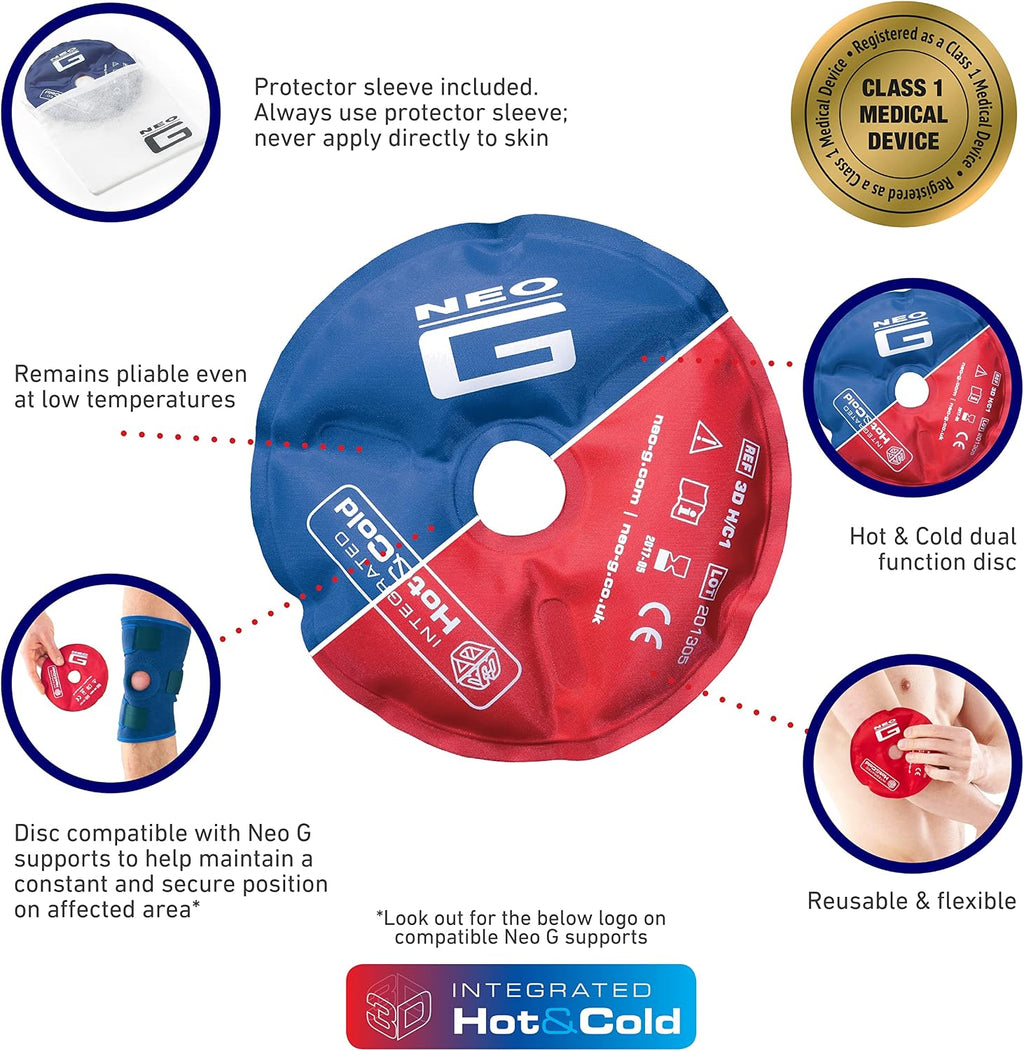 Neo G Hot and Cold Therapy Disc – Reusable Heat Pack Ice Pack for Injuries, Muscle Inflammation, Joint Pain, Swelling, Sprains – Flexible & Dual Function - Class 1 Medical Device - 1 Disc - Blue/Red