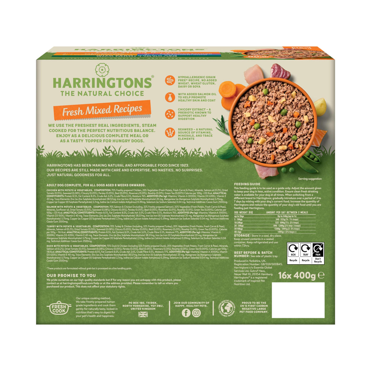 Harringtons Complete Wet Adult Dog Food Trays Meaty Pack 16x400g