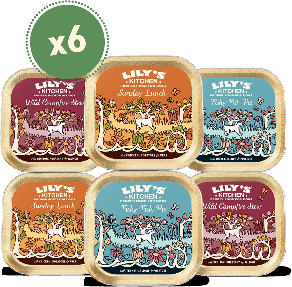 Lily's Kitchen Natural Adult Dog Food Wet Trays - Classic Dinners Multipack - Chicken, Lamb & Beef - Complete Meal Recipes (6 Trays x 150g)