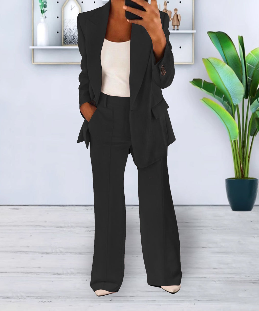 Women's Blazer and Trousers Two-Piece Suit - Business Casual Office Set
