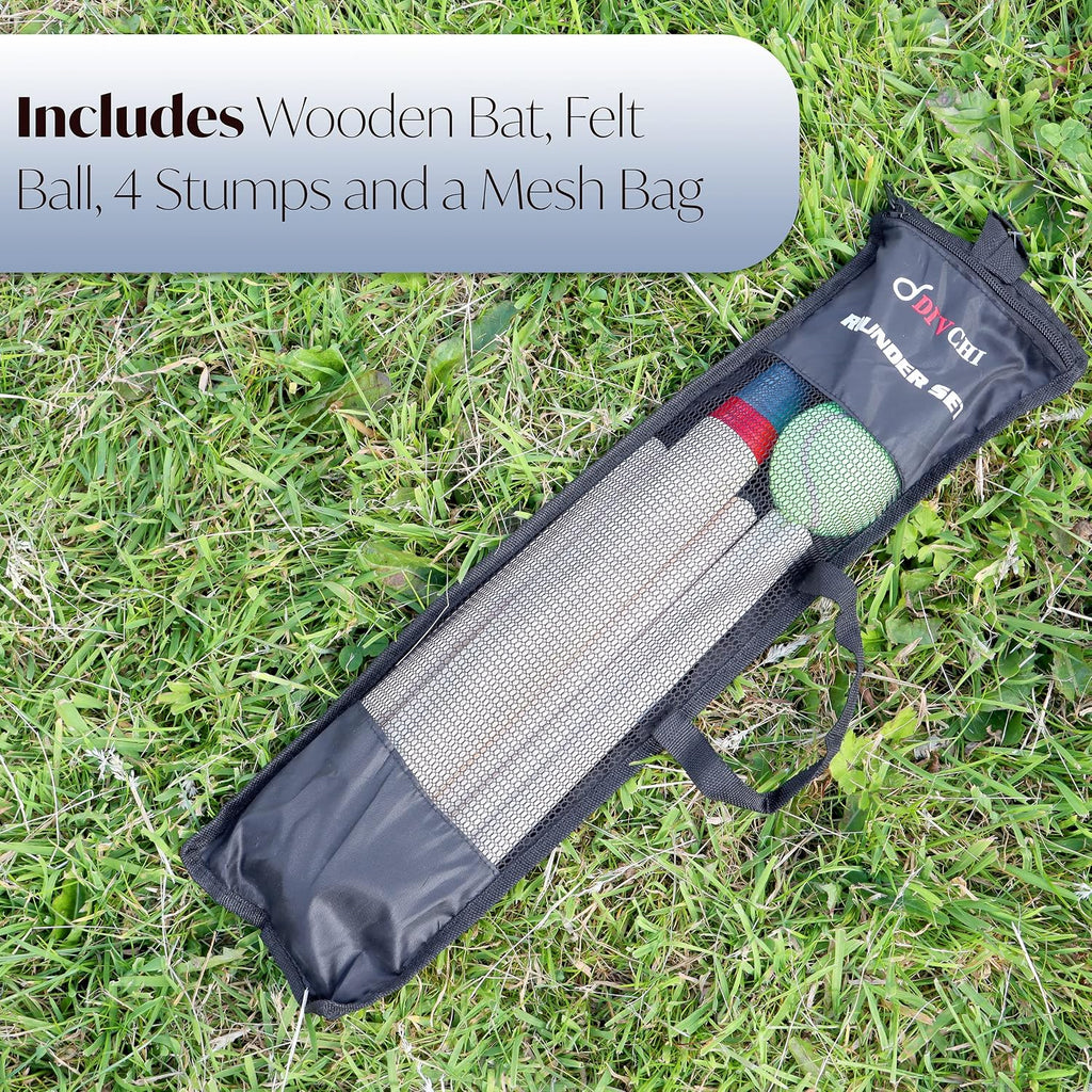 DIVCHI 6 Piece Wooden Rounders Set & Carry Bag - Baseball Bat & Soft Tennis Ball Garden Fun Play Set