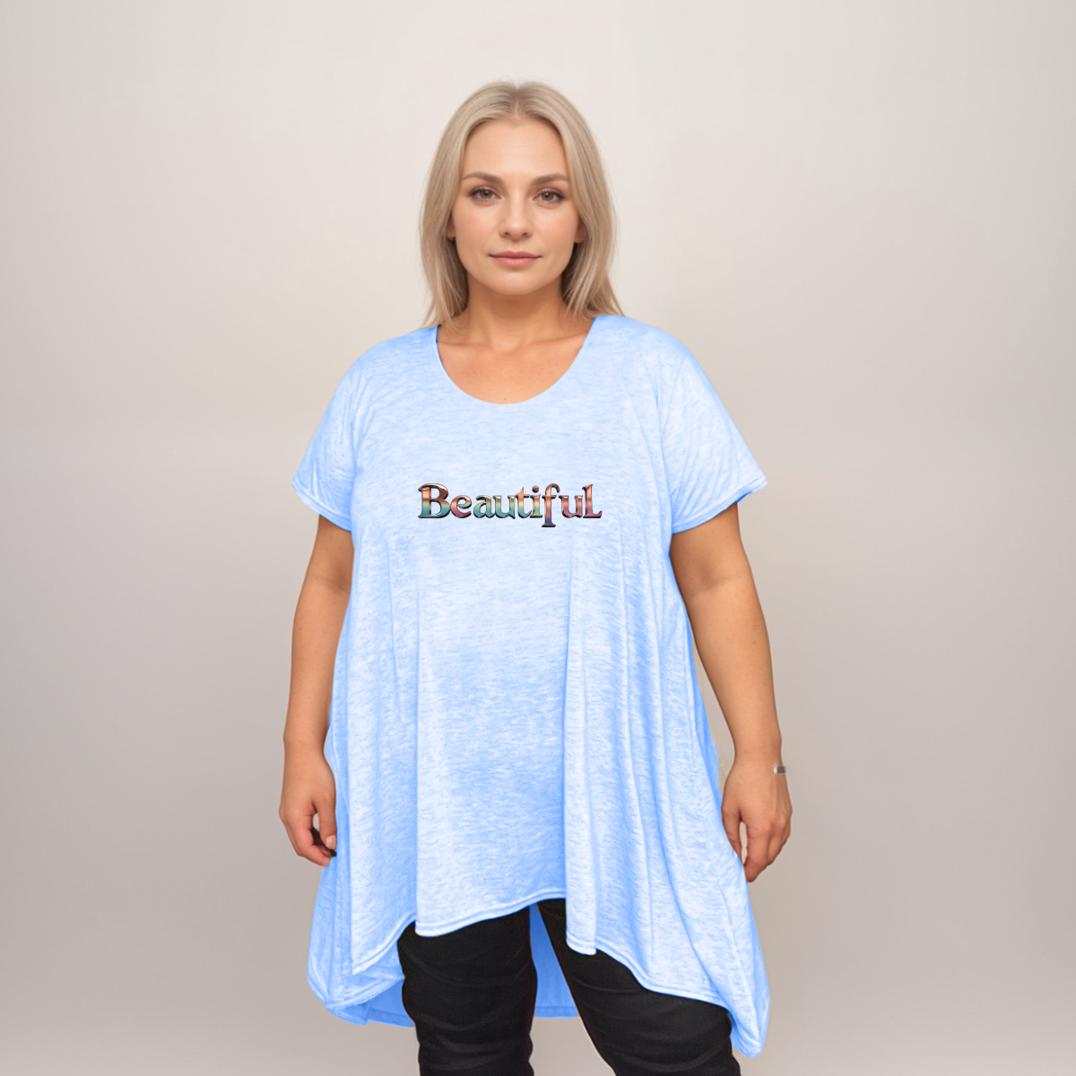 Pastel Hanky-Hem Swing Top with “Beautiful” Logo