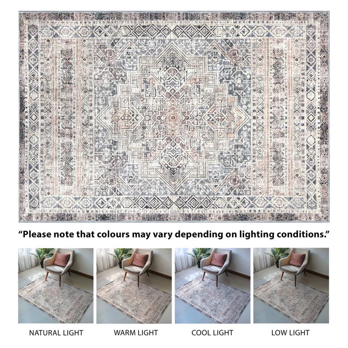 Washable Area Rug 170x240cm Moroccan Boho Traditional Beige Grey Vernal