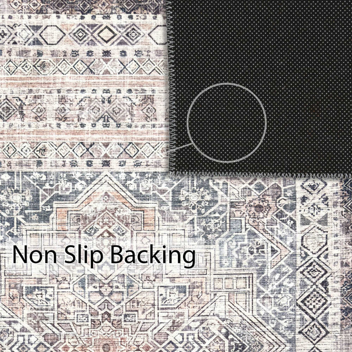 Washable Area Rug 170x240cm Moroccan Boho Traditional Beige Grey Vernal