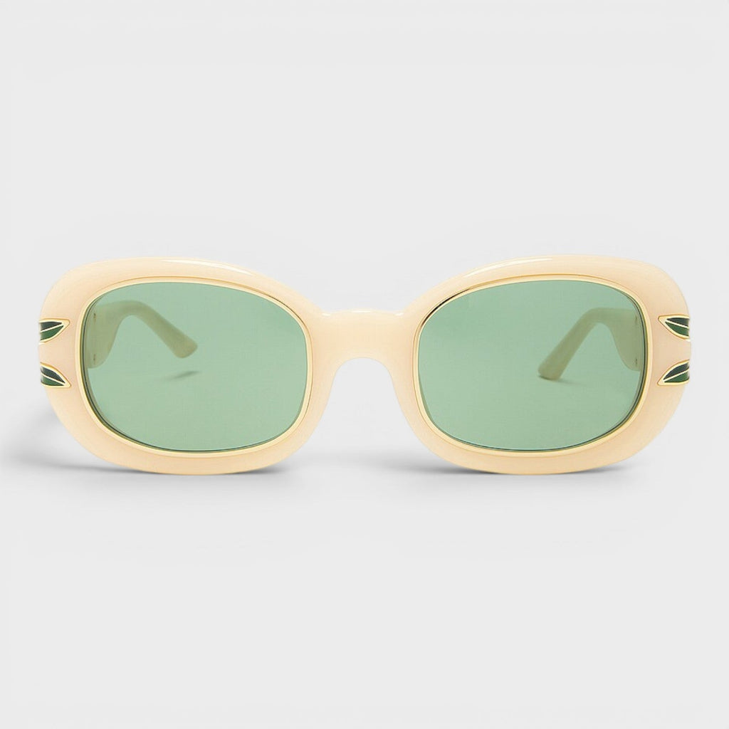 Oval Sunglasses Laurel Detail Cream Gold Green