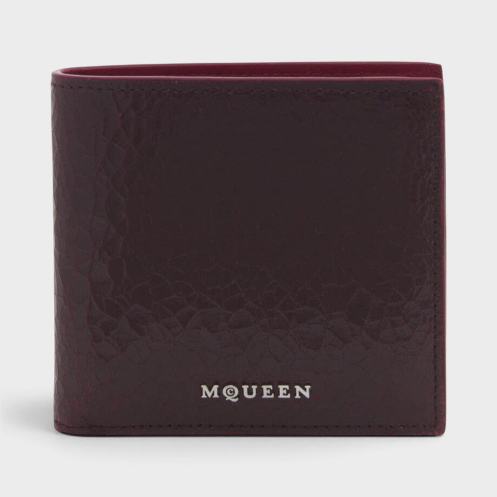 Logo Bi-fold Wallet Crackled Leather Cranberry Red
