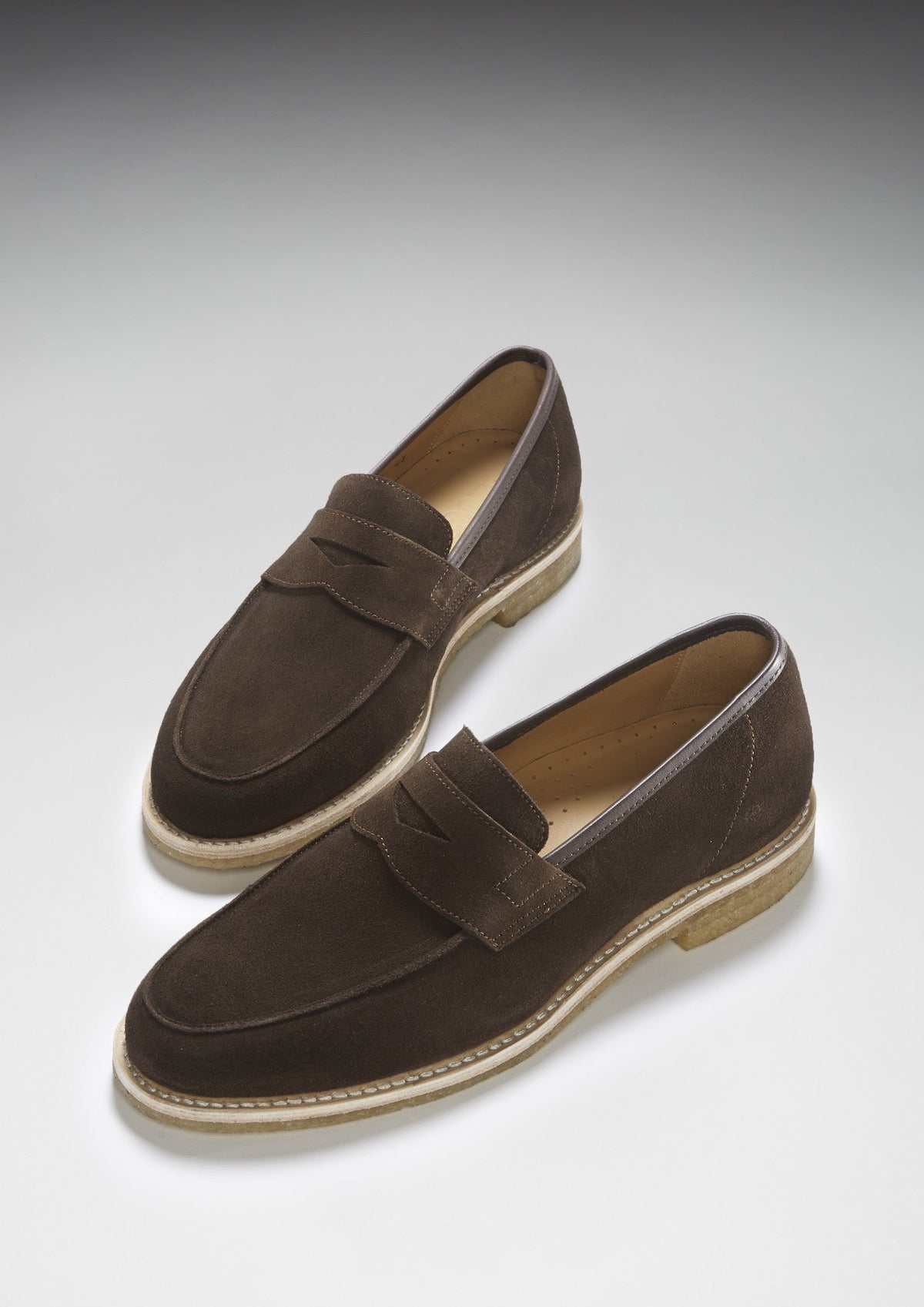 Brown Suede Loafers, Crepe Rubber Welted Sole