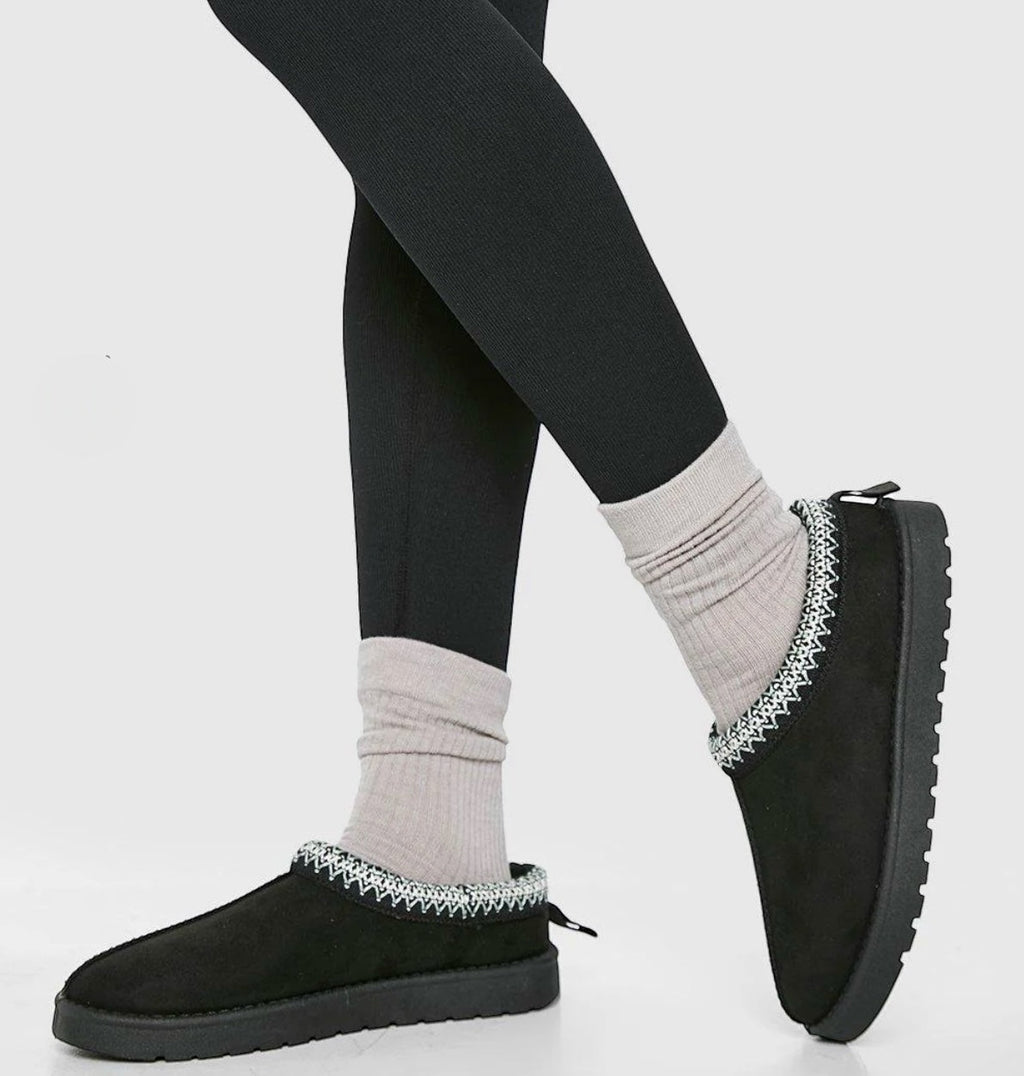Faux Suede Embroider Aztec Detail Cozy Fluffy Slipper Boots