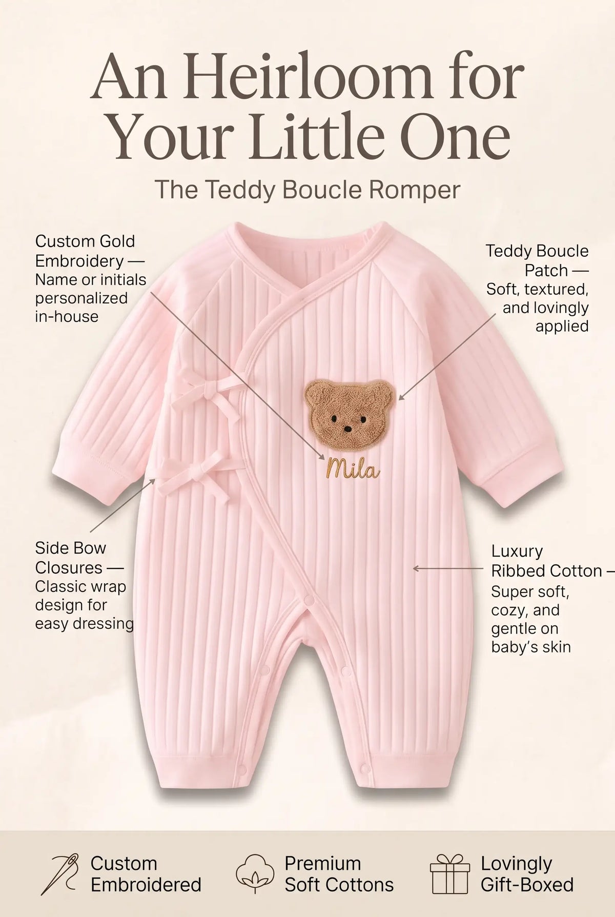 The Cozy Pink Boucle Baby Bear & Strawberry Personalised Gift Box