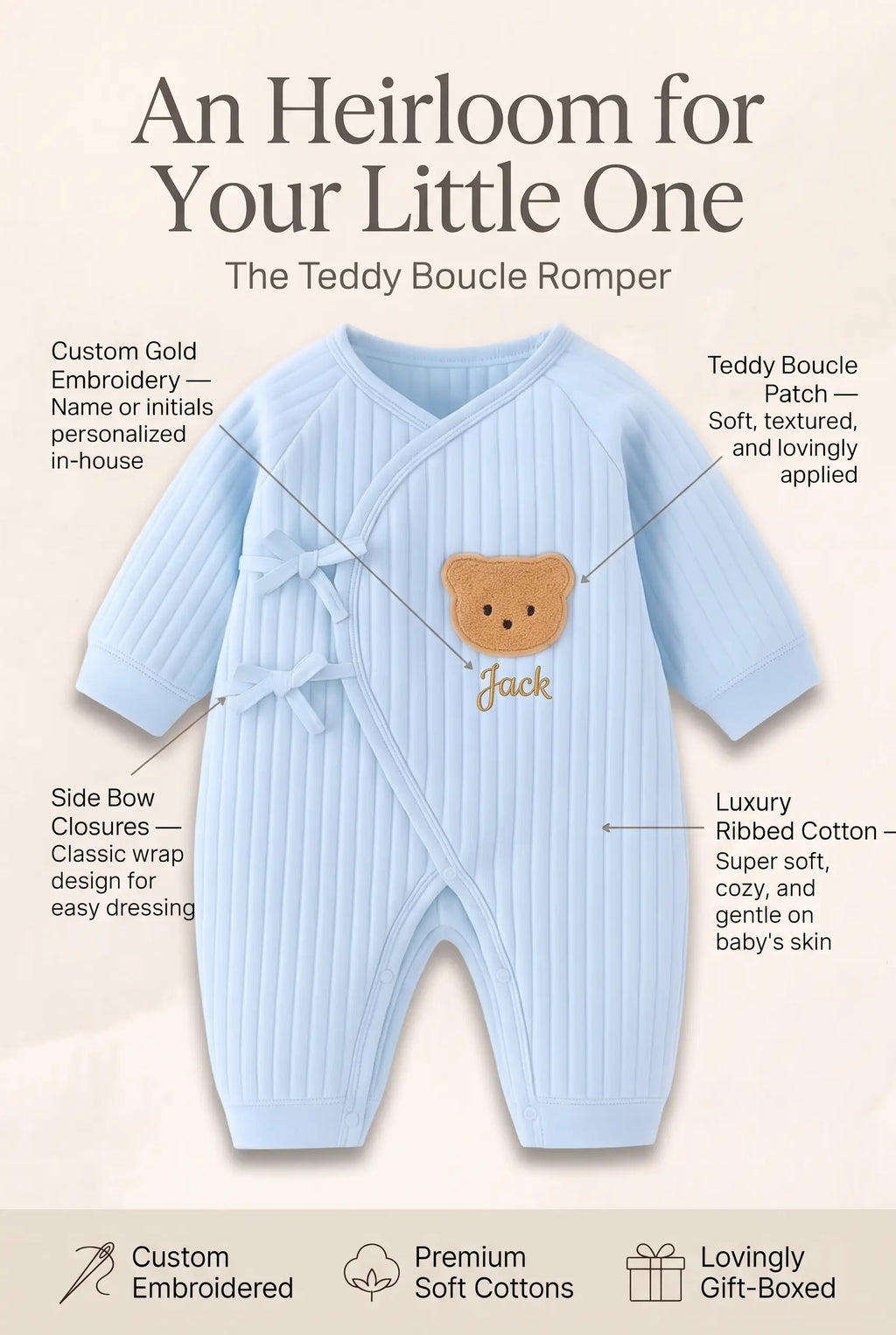 The Cozy Blue Boucle Baby Bear & Blue Rainbow Personalised Gift Box