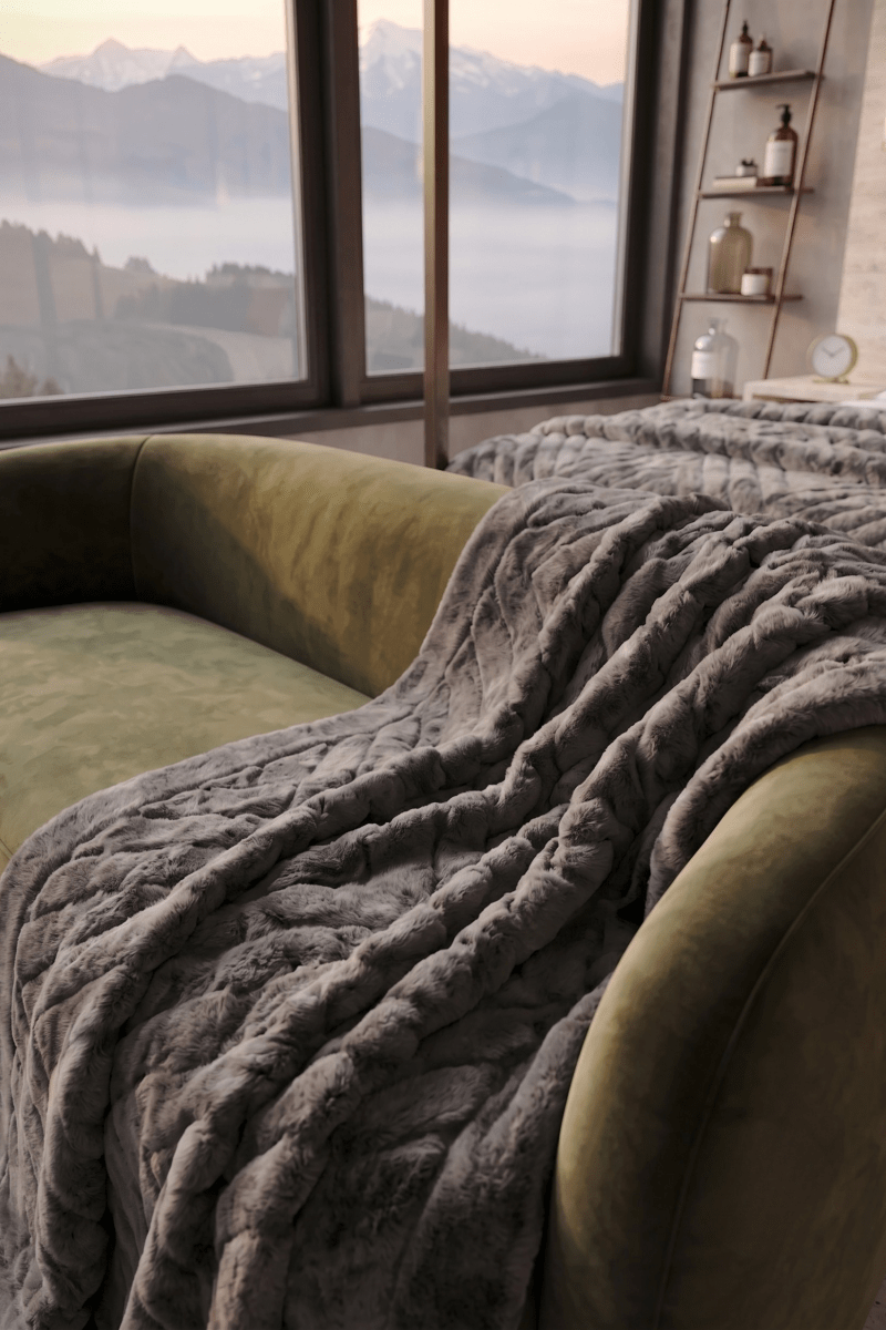 The Cozy Mora Kaplan Interior Luxury Soft Fox Faux Fur Throw Blanke