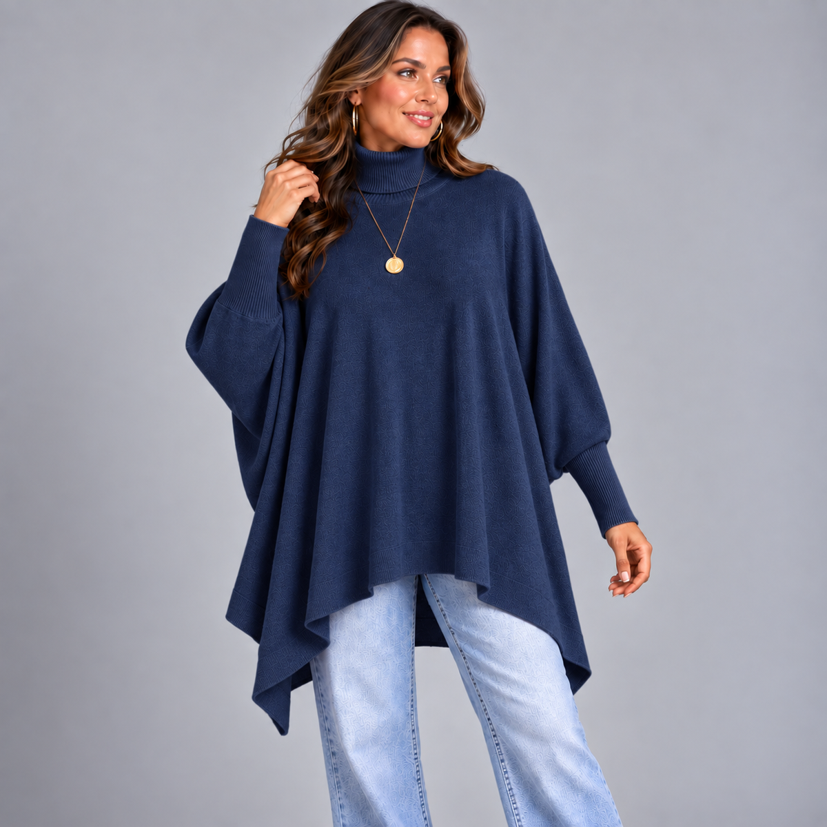 Oversized Polo-Neck Batwing Jumper
