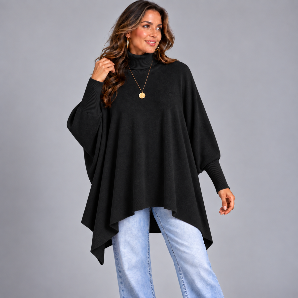 Oversized Polo-Neck Batwing Jumper