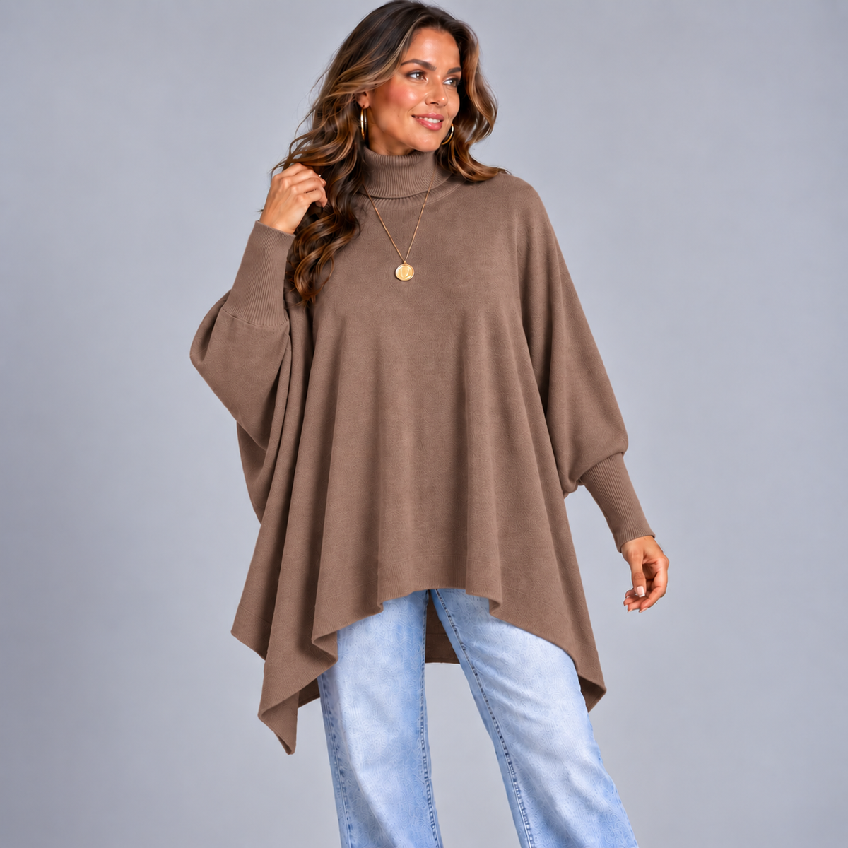 Oversized Polo-Neck Batwing Jumper