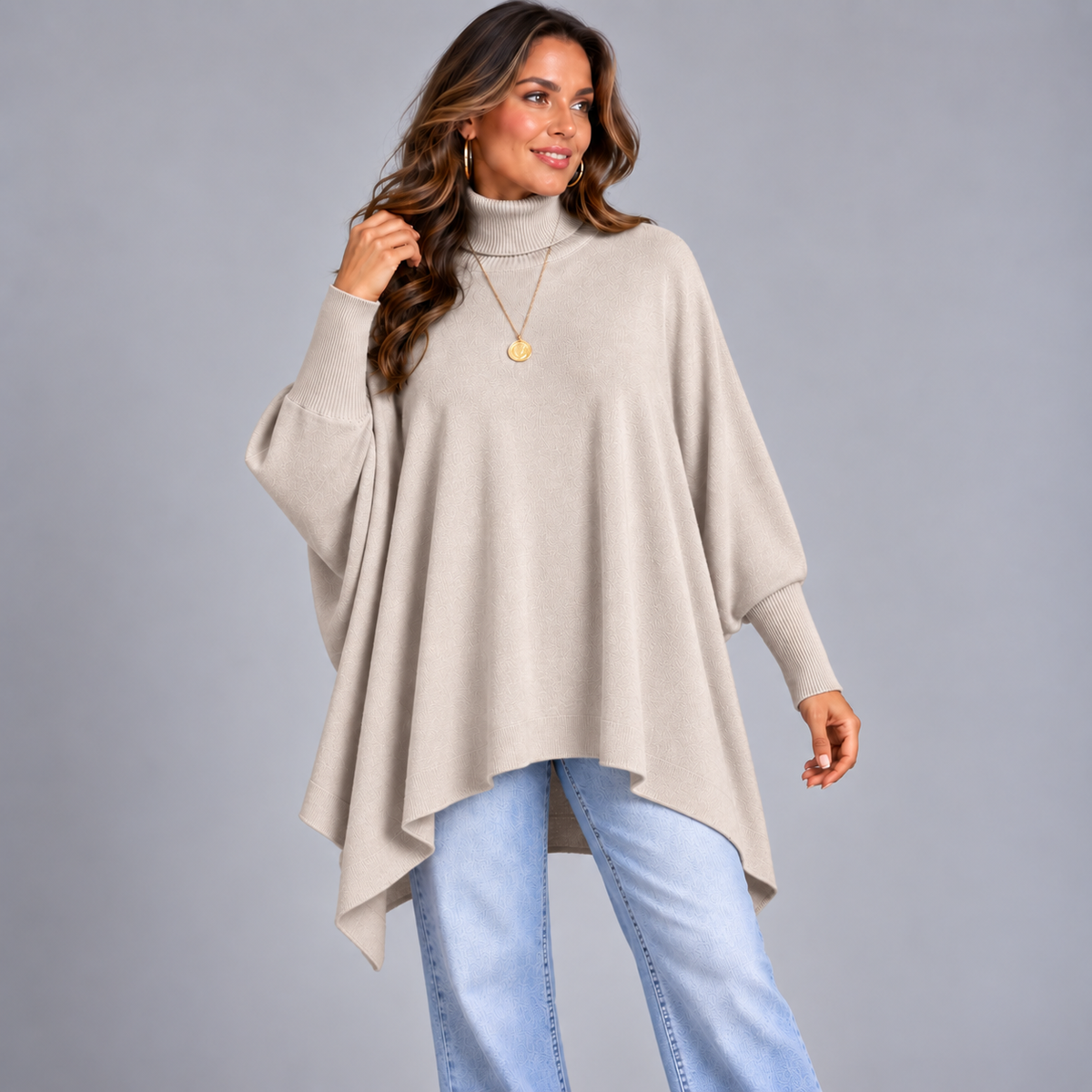 Oversized Polo-Neck Batwing Jumper