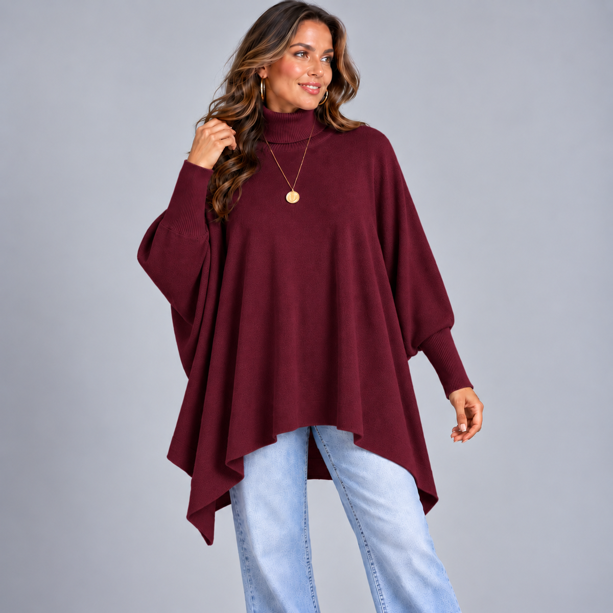 Oversized Polo-Neck Batwing Jumper