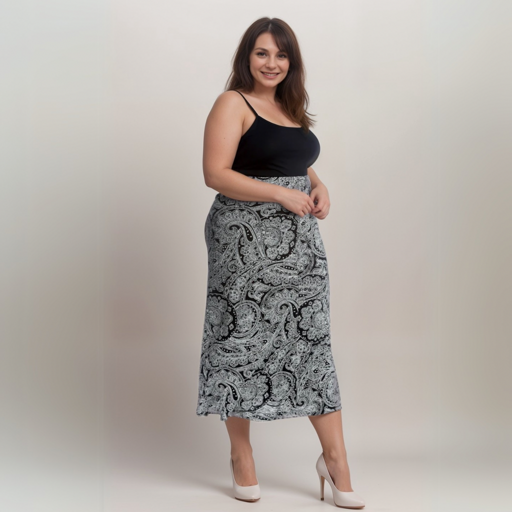 BLACK WHITE PAISLEY MAXI SKIRT