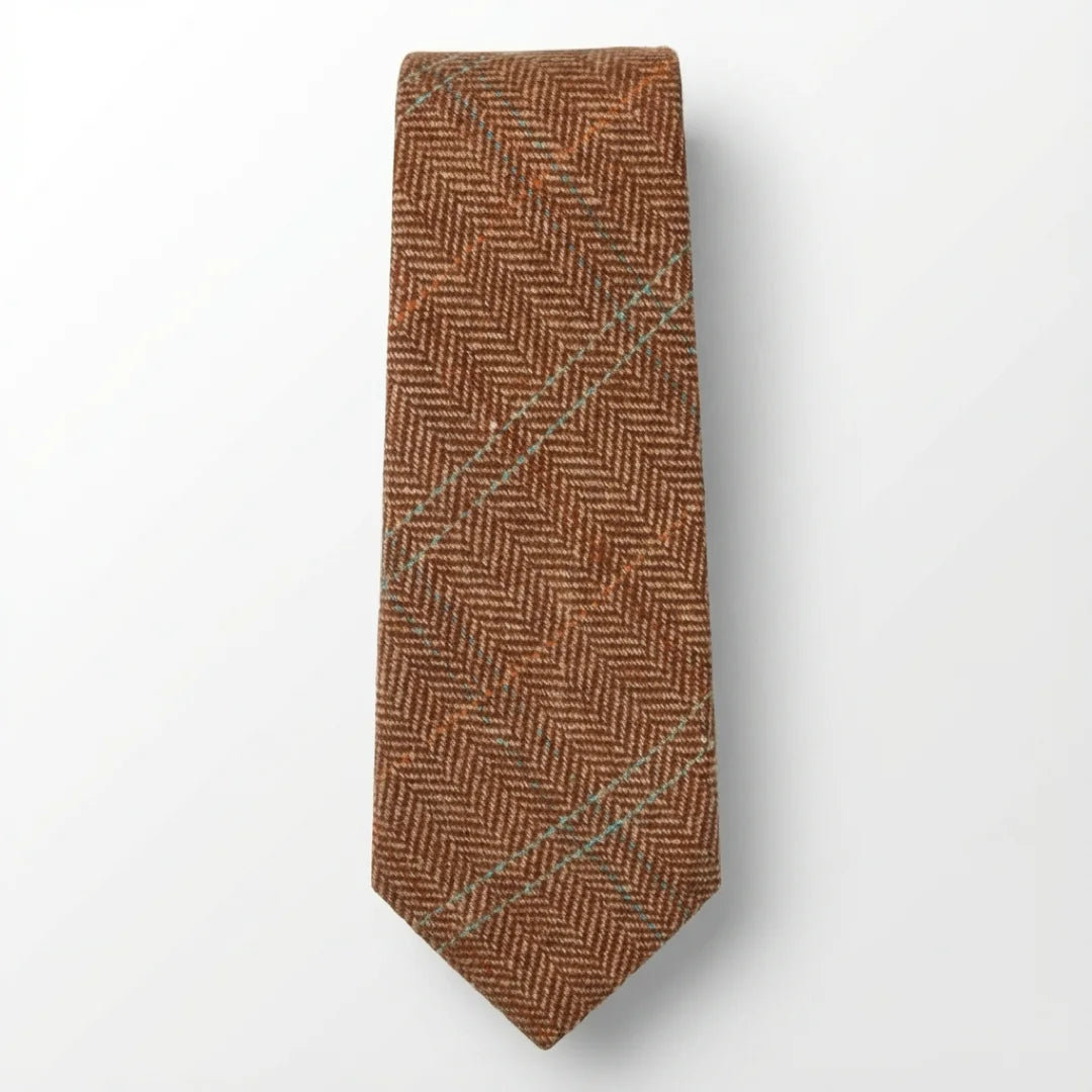 Men's Wool Blend Herringbone Plaid Tweed Tie